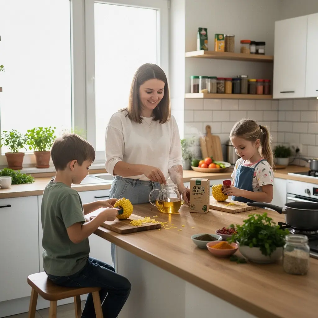 Citrusiniai vaisiai, naudojami arbatos gamybai, natūralioje aplinkoje.