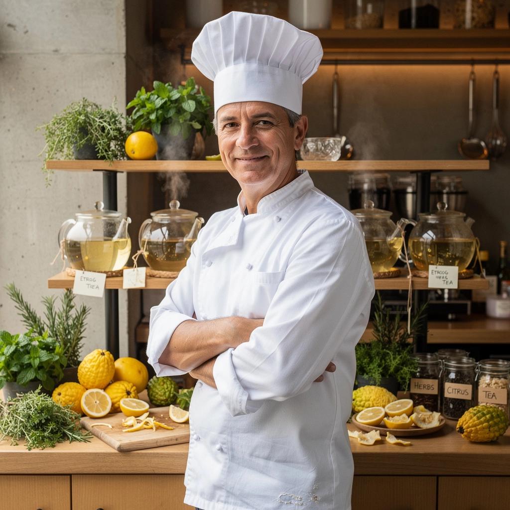 Citrinų medžio etrog vaisiai, simbolizuojantys sveikatą ir gerovę, puikiai išdėstyti ant stalo.