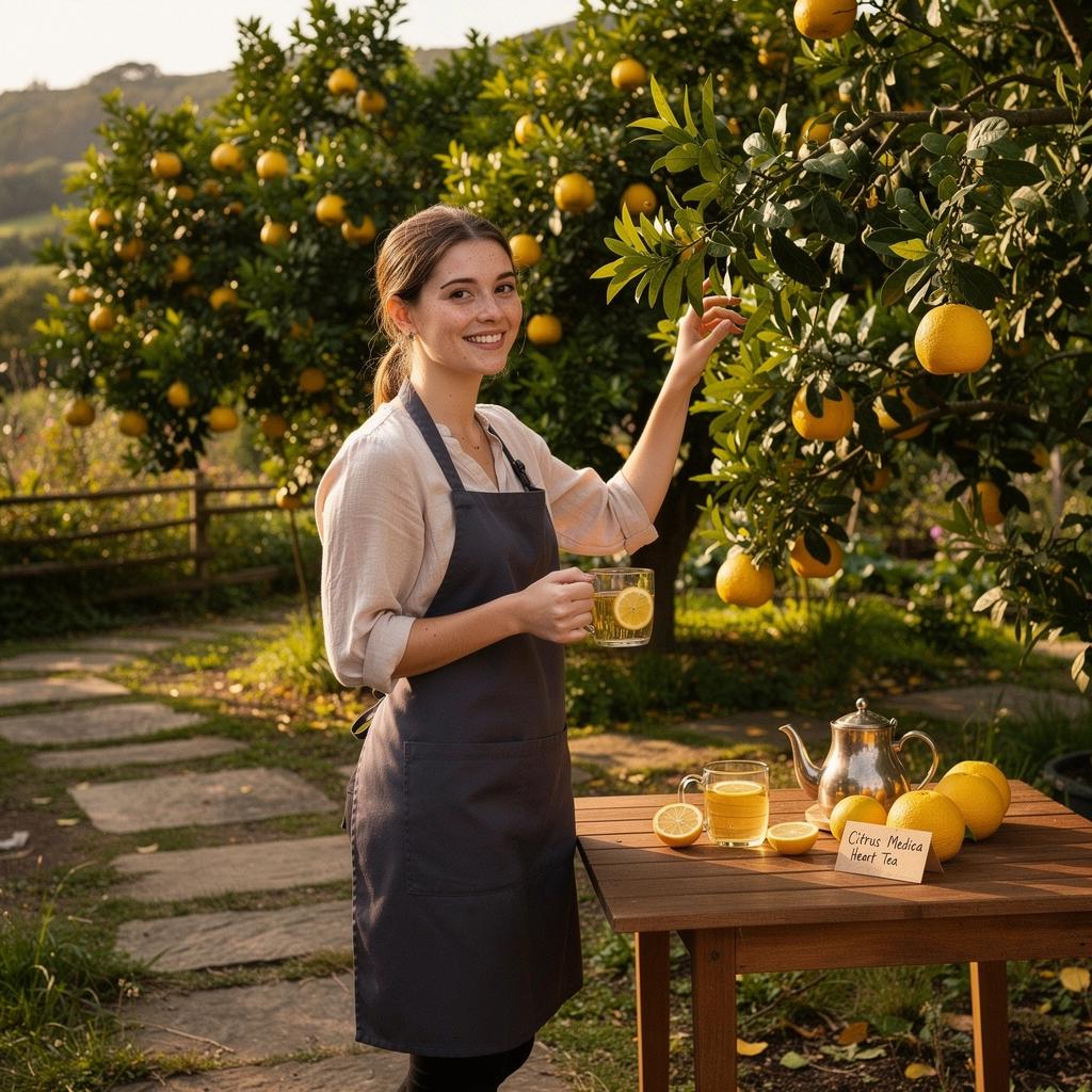 Šilta arbata su citrinų medžio aromatu, skirta širdies sveikatai, su šventu etrog vaisiumi.